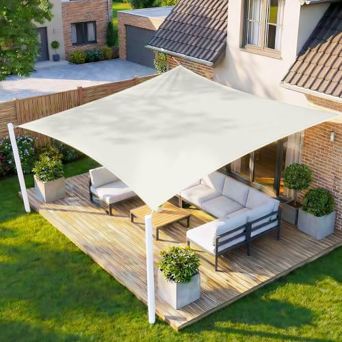 HENG FENG Sonnensegel 5x5m Rechteckig Wasserdicht mit 95% UV-Schutz Sonnenschutz für Garten Terrasse Balkon | Wetterfest & Windstabil aus hochwertigem PES Polyester | Beige