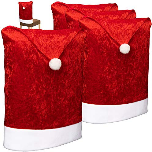com-four® 4X Premium Stuhlhusse - Weihnachtsdekoration für Stühle - Schonbezüge im weihnachtlichen Design - Sitzmöbel-Überzüge - Stuhlbezug für Weihnachten - Stuhlabdeckung