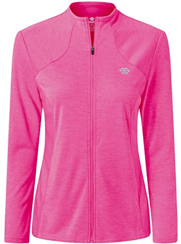 MoFiz Femme Veste de Sport Entièrement Zippée Légère Manche Longue Sweat-Shirt Fin sans Capuche Vest de Survêtement Course Randonnée Décontracté Haut Rose S