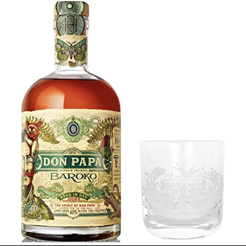 Don Papa Baroko Rum (0,7 L) 40% + drei Original Don Papa Gläsern (Tumbler)