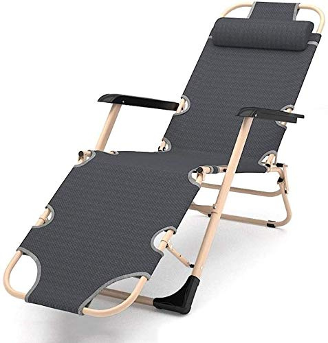 Sun Lounger Garden Chairs Folding Bed Recliner, Portable Folding Chair Office Lounge Chair Lie Flat Tiltable Household Sofa Bed (Color, Gray, Size, No pad),Gray,No pad