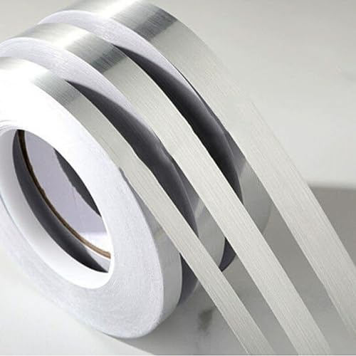 TITKBOW Cinta adhesiva decorativa de 50 m, impermeable, cinta selladora, autoadhesiva para azulejos y costuras, cinta adhesiva decorativa de pared, espejo, modelismo (10 mm, plateado)