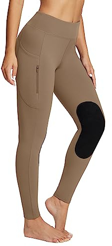 baleaf Legging d'équitation doublé en Polaire pour Femme résistant à l'eau avec Poches zippées, Marron Cacao, XS