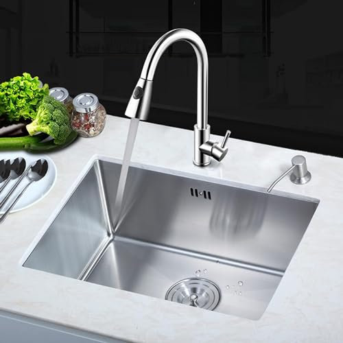 Küchenspüle Edelstahl-Küchenspüle – 1 Becken, großes Einbauwaschbecken für die Küche/Bar/kleines Restaurant zu Hause – langlebig, praktisch (62 x 42 cm (24,41 x 16,54 Zoll))