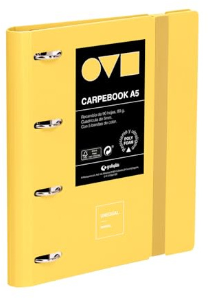 Grafoplas - Archivador 4 Anillas A4, Carpebook Polyfoam, Resistente y Ultraligero, Unequal Minimal Amarillo, Incluye Recambio, Separadores y Sobre, Perfecto para Organizar Materias Escolares