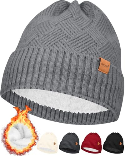 SUTIYO Beanie Mütze Damen mit Fleecefutter Herren Wintermütze Warme Strickmütze Thermo Wollmütze Frauen Mützen (DE/NL/SE/PL, Alphanumerisch, Einheitsgröße, Einheitsgröße, Grau)