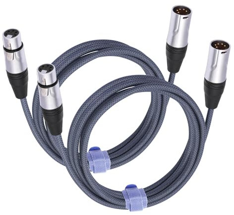 HUALEU 10FT 5Pin XLR Male to Female DMX512 Cable,XLR-5Pin M to F Braided Cable Copper Conductor DMX Microphone Audio Cable-2 Pack