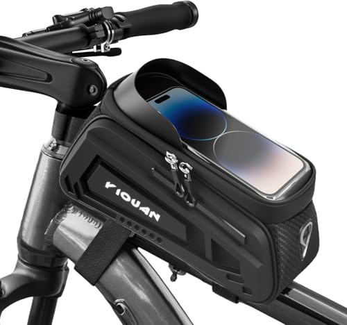 Focenat Fahrradtasche Rahmen, Wasserdicht Handytasche Fahrrad, Handy Oberrohrtasche mit TPU Sensitivem Touchscreen und Sonnenblende für Smartphones bis 8'', für MTP, Ebike & Rennrad, 24 * 12 * 12cm