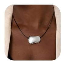 LUDKCCIR Chunky Necklaces Bean Necklace for Women, Dainty Stainless Steel 14 K Gold Plated Necklace with 24.5 Inch Jewelry Gift Silver