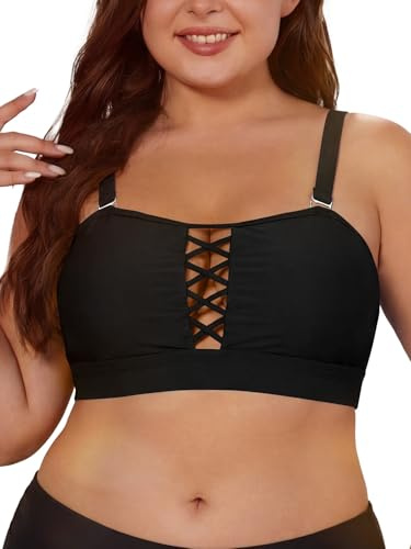 SHEKINI Haut de Maillot de Bain Bandeau Femme Grande Taille Bikini Top avec Rembourrage Amovible Haut de Bikini Sport Push Up Sexy Bikinis