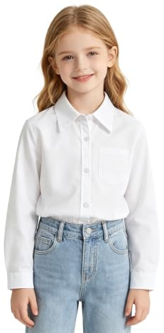 LOLANTA Chemise à Manches Longues pour Fille avec Poche Poitrine | classique, unie, résistante aux taches