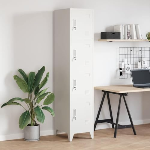 Bendmaxx Låsskåp av stål med 4 fack, 38 x 45 x 180 cm, grå, metallskåp för kontor, verkstad, källare, med namnskyltar och ventilationsöppningar