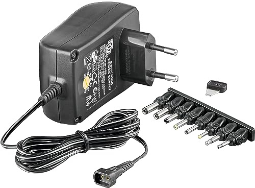 Goobay 53998 Universal Netzteil 3V - 12V max. 27 W Netzgerät mit Adapter 2x Klinkenstecker & 4x DC-Stecker, 600 mA Steckernetzteil, Schwarz