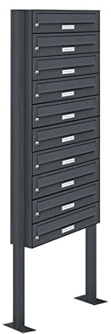 AL Briefkastensysteme 10er Briefkasten als Standbriefkasten, 10 Fach Briefkastenanlage in Anthrazitgrau RAL 7016 Postkasten modern