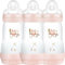 MAM Easy Start Anti-Colic Baby Bottles | 3 Pack (3 x 260) | Self-Sterlising Baby Milk Bottle | Medium Flow MAM Teats Size 2 | Newborn Essentials | Pink (Various Designs)