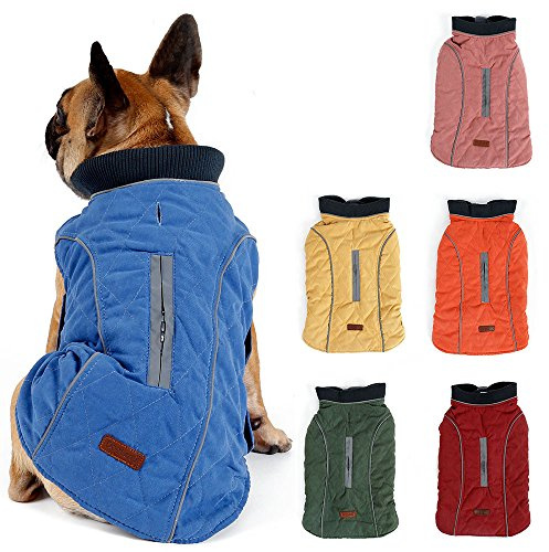 TFENG Reflektierend Hundejacke Brust 32-38cm, Rückenlänge 23cm Hundemantel Warm gepolstert Puffer Weste Welpen Regenmantel mit Fleece (Blau, XS)