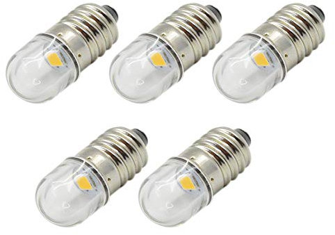 Ruiandsion 5pcs 6V E10 Base Socket LED Bulb 1W Warm White Replace Torch Headlight Headlamp Mini Head Lamp Flashlight Bulbs,Negative Earth