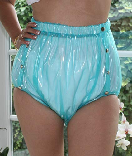 Top PVC Adult Baby Inkontinenz Knöpfer Windelhose Gummihose grün transparent (S)