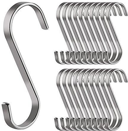 Homewit 20 Pack S Hooks for Hanging, 8.5cm Silver Stainless Steel Metal Heavy Duty Kitchen Hooks for Utensils Pan Pot Kitchen Bedroom Bathroom Clothes Garden Office