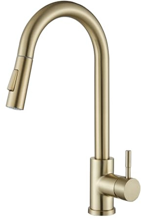 Kitchen Tap,Kitchen Mixer Taps with Pull Out Sprayer, Swivel Single Handle High Arc Pull Down Stainless Steel Sink Faucet,Brushed Gold