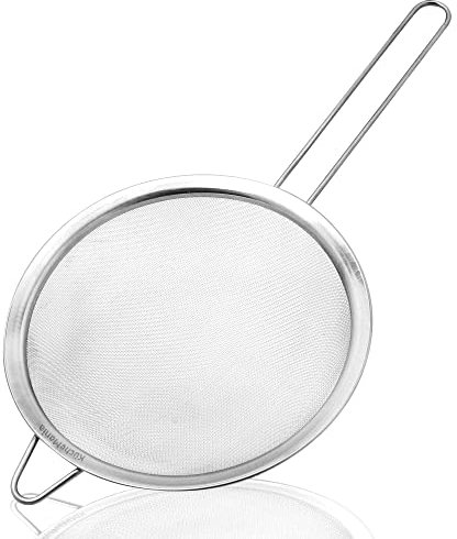 Küche Mania Stainless Steel Flour Sieve Sifters - Strong, Sturdy Handles 20 cm for Flour, Pastas, Rice, Tea, Rust Free Strainers 201 and No Sharp Edges