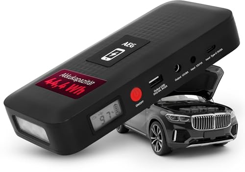 AEG Jumpstarter JS15, Auto Starthilfe, Powerbank für kabelloses Laden, mit integrierter LED-Lampe, mit Li-Ion-Akku, 400A/1500A, schwarz