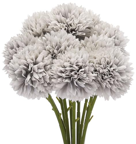 sourcing map 10 cabezas de flores artificiales, bolas de crisantemo de seda, hortensias, color gris, flores de imitación para manualidades, decoración de bodas y fiestas