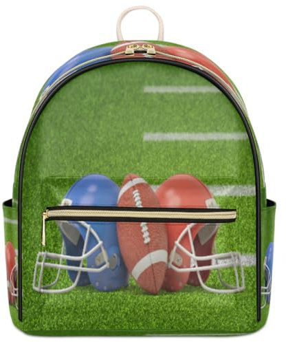 WowPrint American Football und Helme Leder Rucksack für Mädchen Frauen, Fußball Rucksack Mode Damen Rucksack Casual Umhängetasche Handtasche, farbig, One size