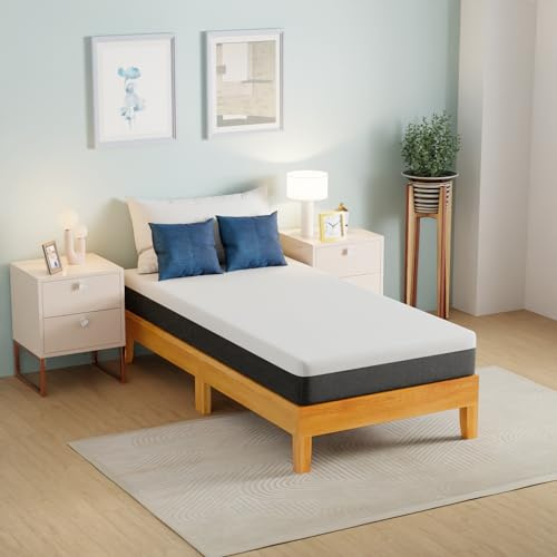 PayLessHere Wood Bed Frame Twin Bed Frame Without Headboard No Box Spring Needed Wood Slats Support Noise-Free Easy to Assemble, Brown