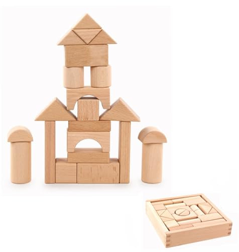 Eruceky 22 Mattoncini in Legno Naturale, Legno Blocchi di Legno, Nuovi Giocattoli Classic blocchi, Regalo Bambino e Bambina