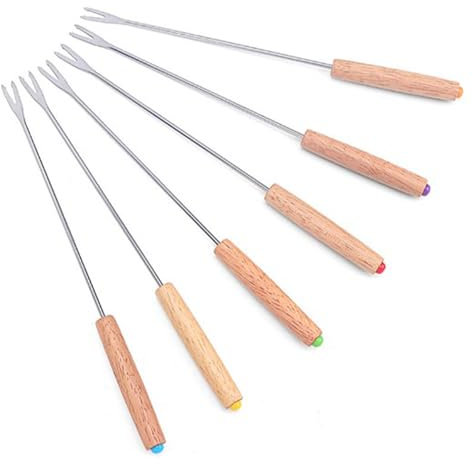 6-teiliges Fonduegabel-Set mit Edelstahl-Eichengriff-Fonduegabeln-Set Zum Teilen von Hot Pot-Festen mit Käse, Schokolade und Obst