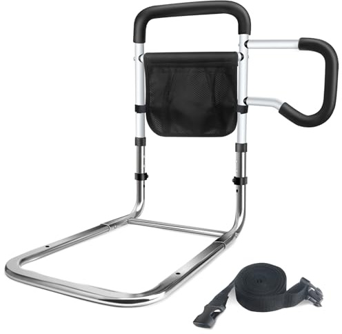 DePango Bed Rail for the Safety of Older Adults, Adjustable Height and Bed Rail with Storage for Queen and King Beds, Carbon Steel Bed Guard for Seniors Patent Pending