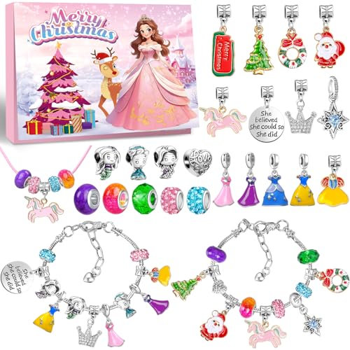 iZoeL Princess Advent Calendar Kids Bracelet Advent Calendar 2025 Girls Unicorn DIY Charms Christmas Surprise Gifts for Daughter Granddaughter Niece