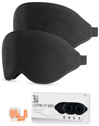 Eye Mask, 2 Pack of Super Soft and Comfortable 3D Sleep Eye Mask, 100% Blackout Sleep Aid Eye Masks for Sleeping with Adjustable Straps, Suitable for Travel and Meditation, Black