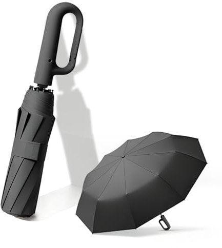 lcvtos Regenschirm mit Ringschnalle, Robust, Sturmfest/UV-Schutz/Wasserdicht,Doppellagig,Faltbarer Reiseschirm, Tragbares Outdoor-Zubehör für Regnerische Tage
