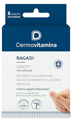 Ragadi Cerotti Dermovitamina - Medicazione Fissurazioni - Sollievo Immediato - Favorisce la Guarigione - Protegge dagli Urti - Resistenti all'Acqua - Ritagliabili - 8 Cerotti