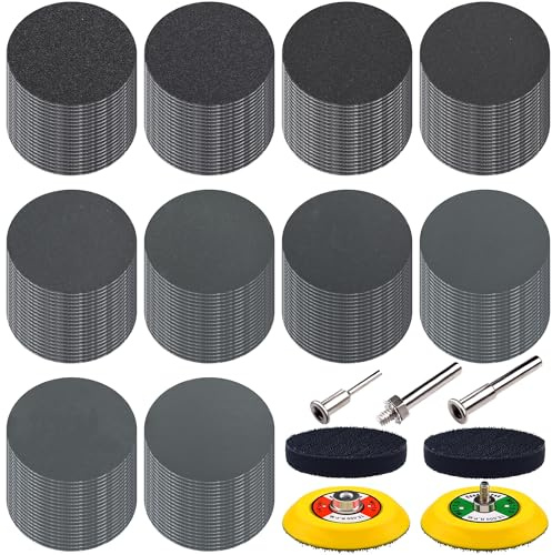SIQUK 200 Pièces Disques de Ponçage 75mm Disques Abrasifs Ronds Grain 180-5000 Papier de Verre Sec à l'eau Feuilles Abrasives pour Métal Ponceuse Polissage Auto