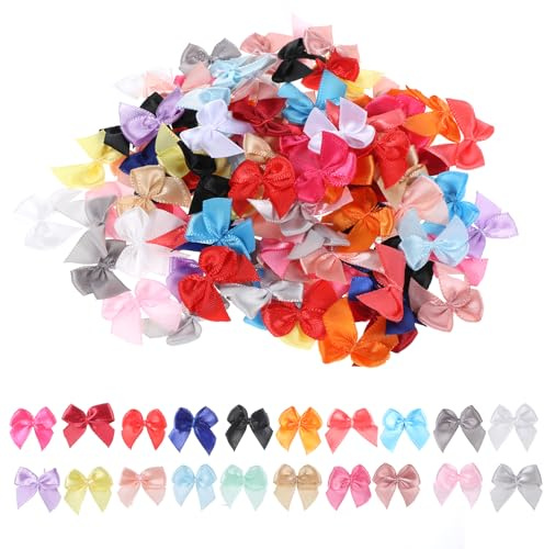 Mini lazos, 100 lazos de cinta multicolor prefabricados, pequeños lazos de satén para manualidades, costura, álbumes de recortes, envoltura de regalos, accesorios para el cabello, decoración de