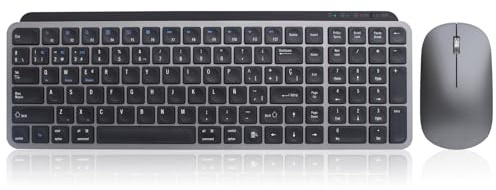 zienstar-Kit de Teclado y Ratón Español Recargable,Silencioso,Multi Dispositivo,Inalámbrico USB+Bluetooth-Gris