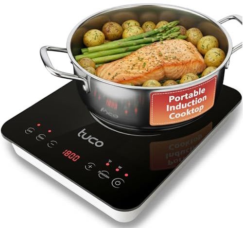 TUCO Portable Induction Cooktop Burner Hot Plate Electric Stove with Shatter-Proof Ceramic Glass, LCD Sensor Touch, ETL Certified, 20 Cooking Modes, 1800 Watts