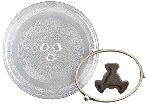 Plato Giratorio Lazy Susan, Bandeja Vidrio para microondas 31 cm, Placa Vidrio para Horno, Anillo Soporte plástico con Ruedas y núcleo Eje. tamaño Menos 2-4 cm es Igual al tamaño Que se Necesita co