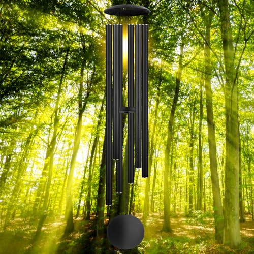 54 Large Wind Chimes for Outside Deep Tone - Soothing Windchimes Outdoors with 6 Thickened Aluminum Tubes for Garden Hanging Decor, Gifts for Parents, Friends and Loved Ones (Black)