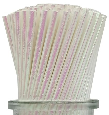 Iriserande vita papperssugrör – 100 stycken, 19,7 cm glittrande sugrör sugrör, cocktailsugrör för födelsedagar, bröllop, gnistrande party-displaypinnar