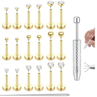 YADOCA 16G/18G Piercing Oreja Acero Quirurgico Hipoalergenico Pendientes Tragus Mujer Espalda Plana Rosca Interna Helix Tragus Piercing Nariz Labio 6/8/10mm