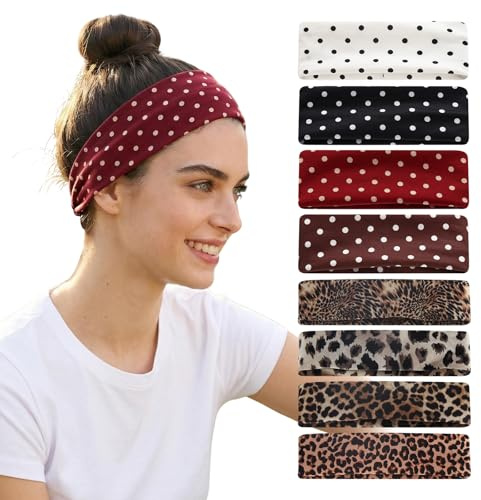 LURVOUS 8 Pezzi Fascia Capelli Donna, Fasce Sport Elastica Traspirante Antiscivolo, Accessori Capelli alla Moda per Corsa Yoga Palestra Trucco