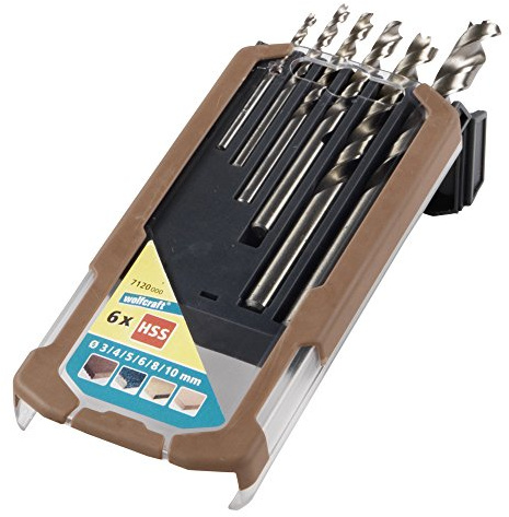wolfcraft Holzspiralbohrer-Set HSS, Ø 3-10 mm, 6-tlg. I 7120000 I Für Bohrungen in besonders harte Hölzer