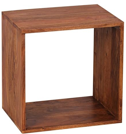 Wohnling Standregal Massivholz Mumbai Sheesham 43,5 cm Cube Regal Design Holzregal Naturprodukt Beistelltisch Landhaus-Stil