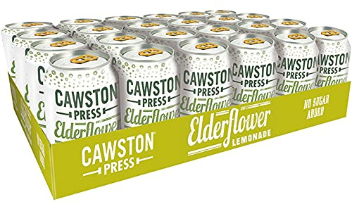 Cawston Press Elderflower Lemonade Fizzy Drink Blended with Sparkling Water and Pressed Apple Juice (330ml x 24 cans) | Gluten Free - Vegan - No Added Sugar