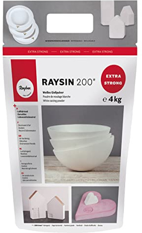 Rayher 34410102 Raysin 200 Polvere di Ceramica, Gesso da Colare, Sacchetto 4 kg, Asciuga all’Aria, Inodore, per Uso Hobbistico e Progetti Creativi, Colore Bianco