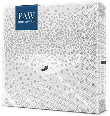 PAW Tovaglioli 33 x 33 cm, 20 pezzi - Coriandoli Argento | Tre veli, assorbenti e resistenti, decorazione festosa per compleanno e feste, allegria assicurata in tavola